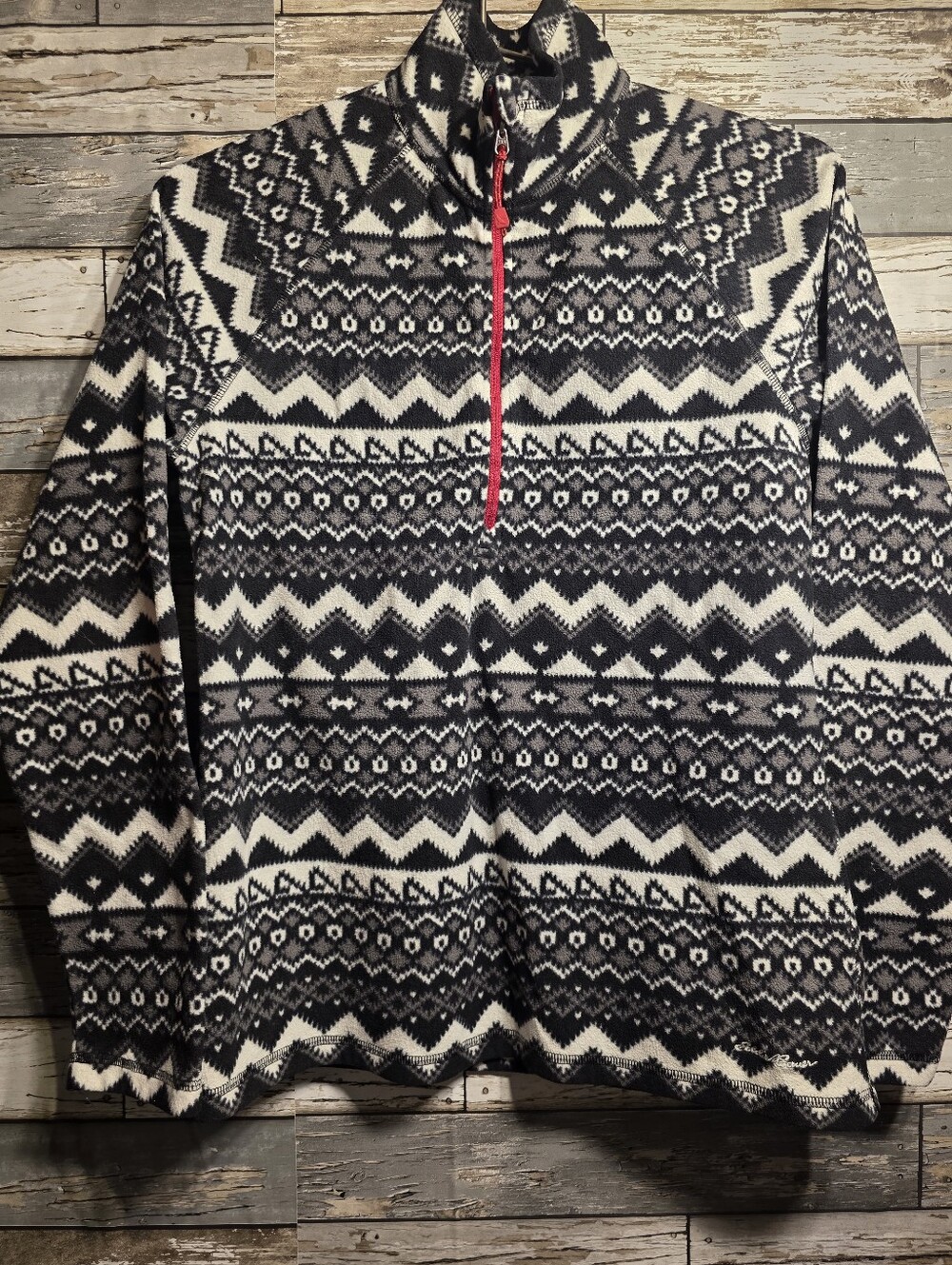 Eddie Bauer Black & White Fair Isle Half-Zip Sweater with Pink Zip
